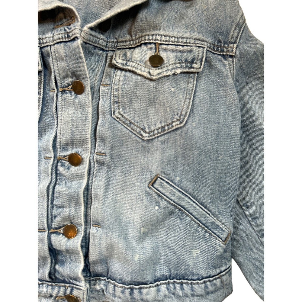 Old Navy Distressed Jean Denim Jacket White Paint Spattered Size SP Petite SM - Picture 2 of 8